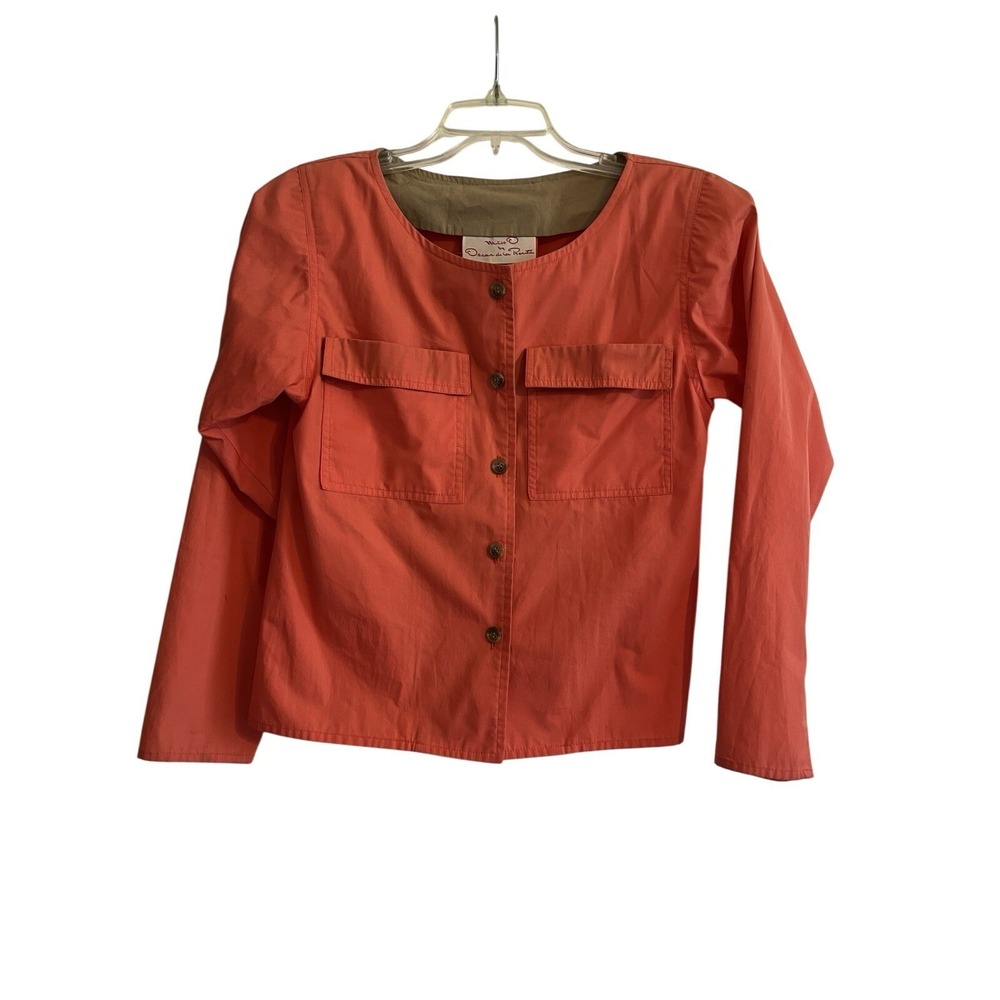 Miss O Oscar de la Renta Vintage Orange Button Jacket Blouse‎ Safari Style Top M